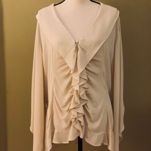 Boston Proper Ruffled Blouse w/Peek-a-Boo Sleeves